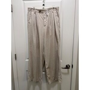 Banana Republic Women 14 Wide Leg Pleated Linen Blend Trousers Oatmeal Beige NEW